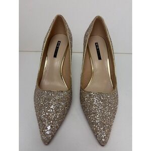 O-S Koriginal Design Pumps Women Size 7.5 Gold Glitter Pointed Toe Stiletto